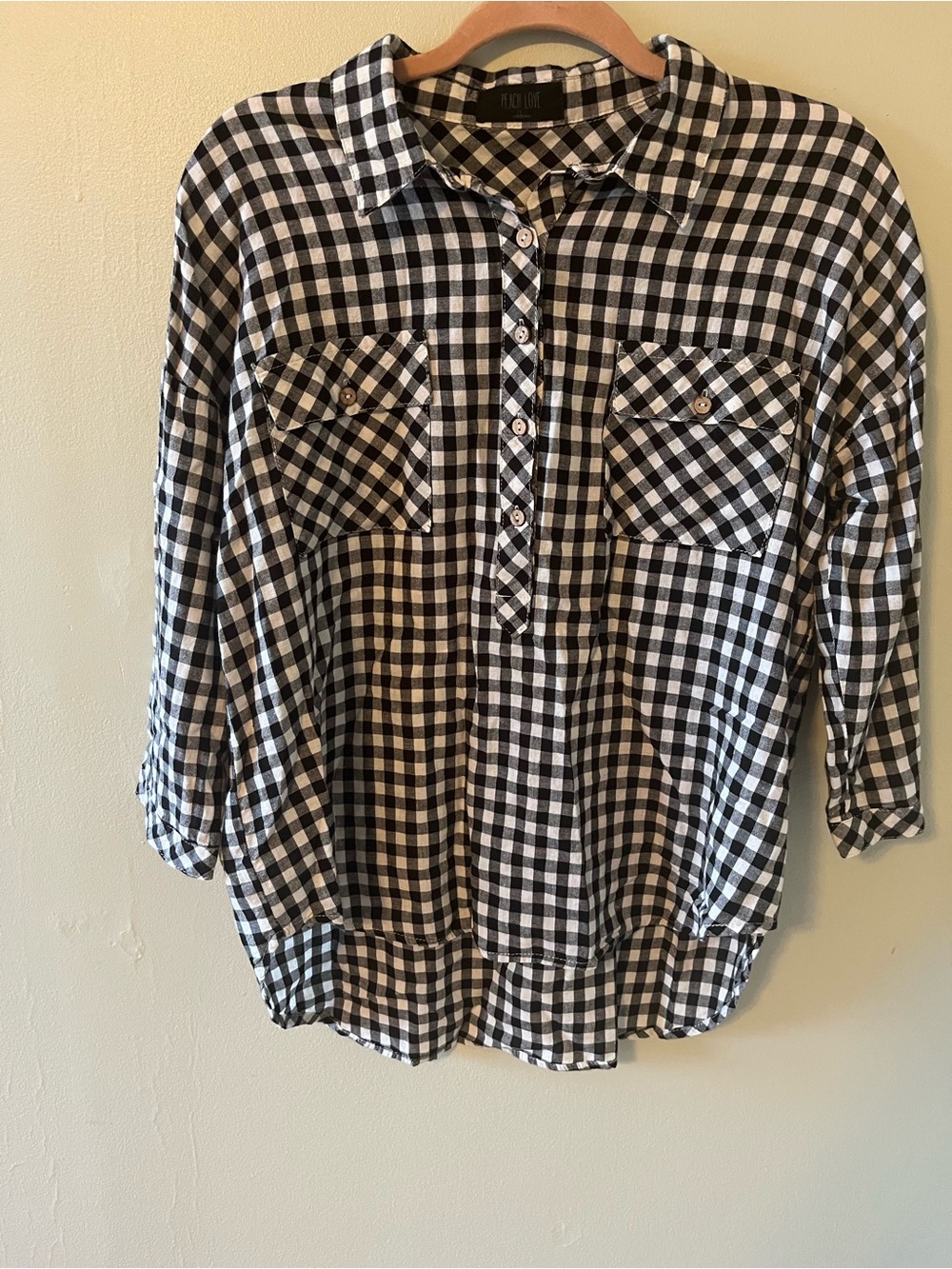 Peach Love California Black and White Gingham Shirt Flax/Cotton blend